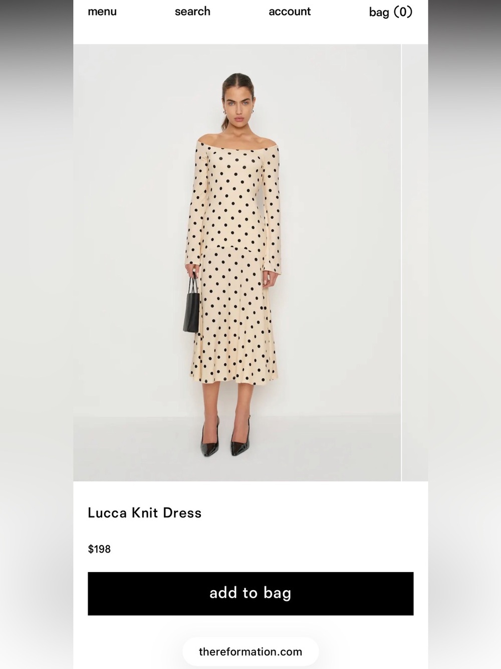 Reformation Cream Midi Dress with Black Polka Dots